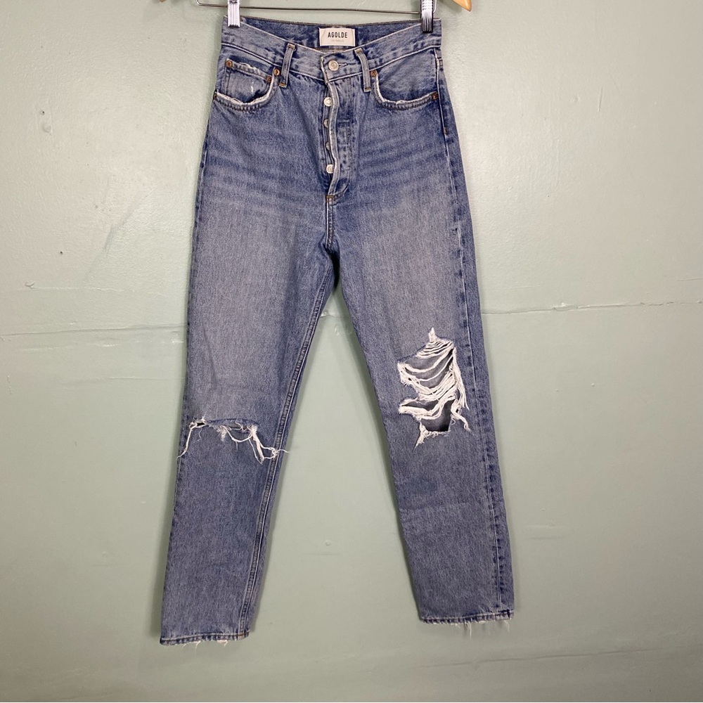 Agolde 90s Pinch Waist Jeans Denim Blue‎ Size 24 Distressed